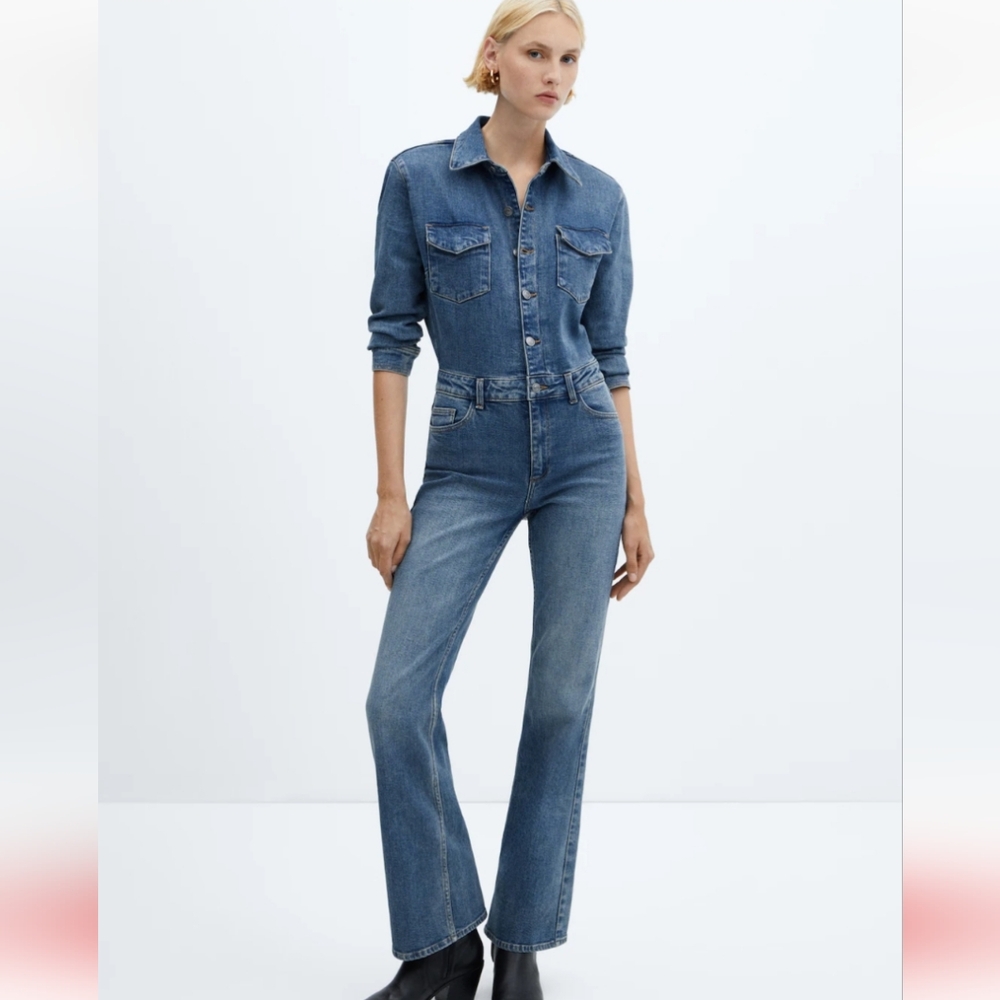 NWT Mango Blue Flare Denim Jumpsuit